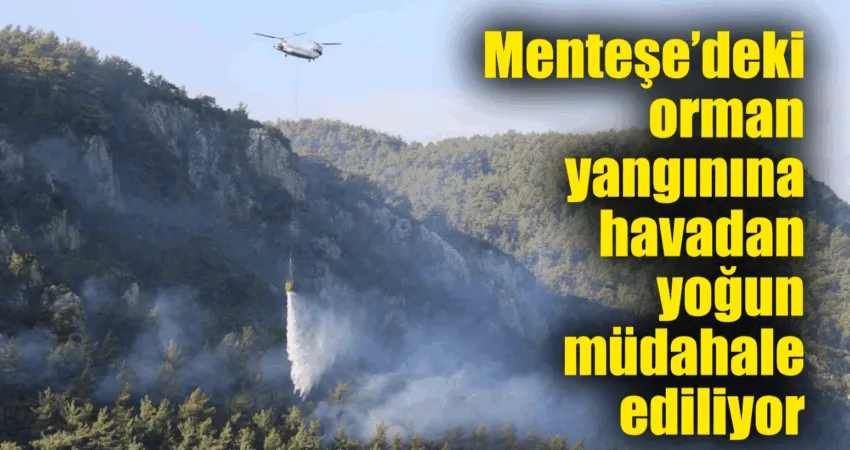 Muğla’nın Menteşe ilçesindeki orman yangını 20’nci saatine girerken, sarp arazide