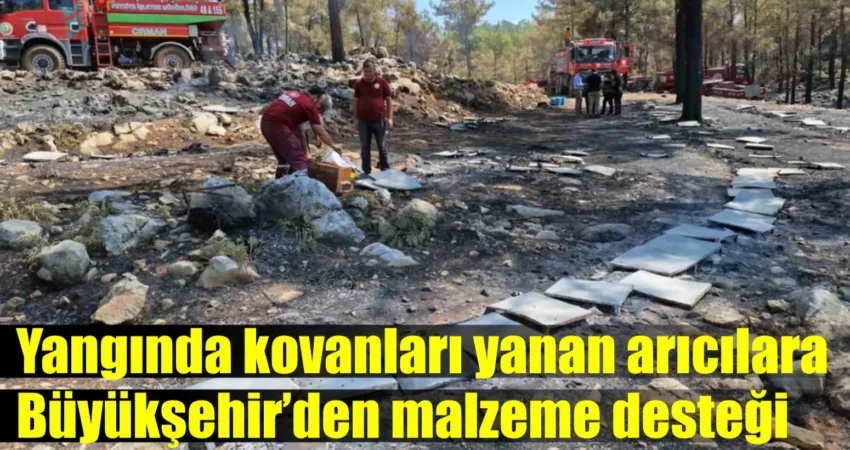 Yangında kovanları yanan arıcılara Büyükşehir’den malzeme desteği Muğla Büyükşehir Belediyesi Menteşe ilçesi Çatakbağyaka ve Sarnıç Mahalleleri arası