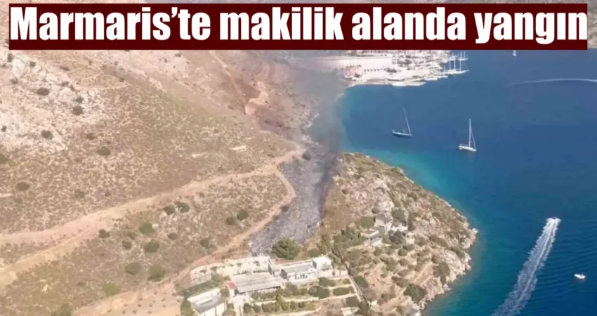 Muğla’nın Marmaris ilçesinde otluk ve makilik alanda çıkan yangın, ekiplerin