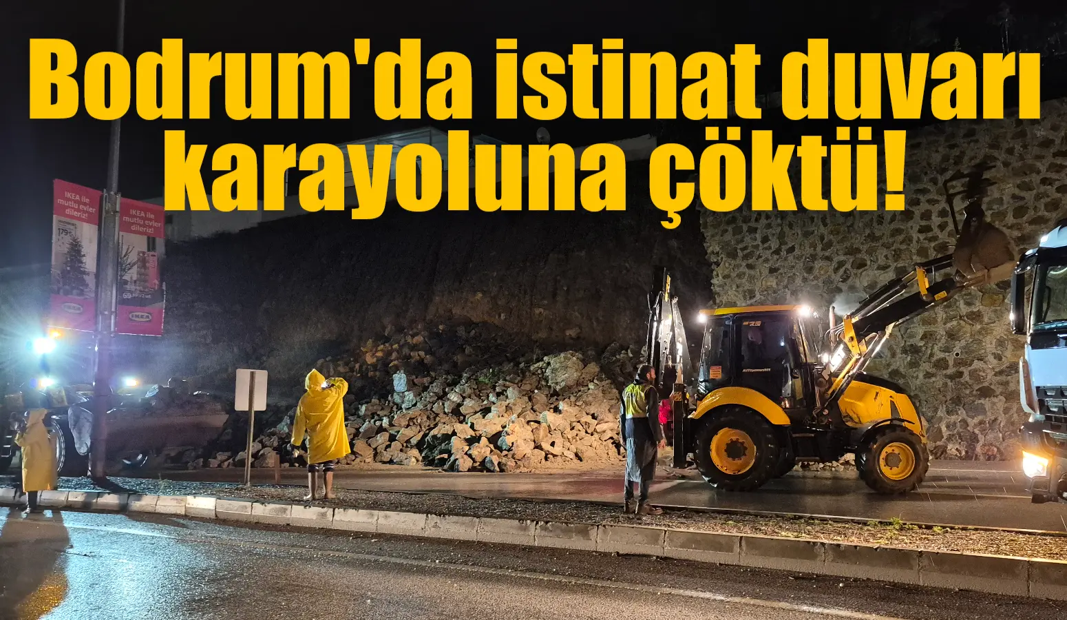 Muğla'nın Bodrum ilçesinde anayol kenarındaki istinat duvarı çöktü, yol trafiğe