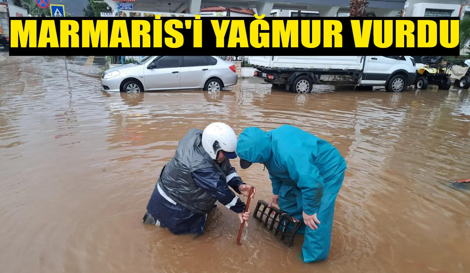 Sağanak yağmur nedeniyle yoğun mesai yapan Marmaris Belediyesi ekipleri olumsuzluk