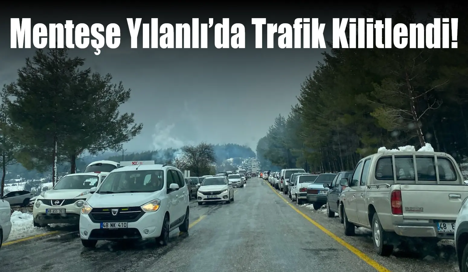 Muğla’nın Menteşe ilçesi Yılanlı Dağı’na gece boyunca yoğun kar yağışı