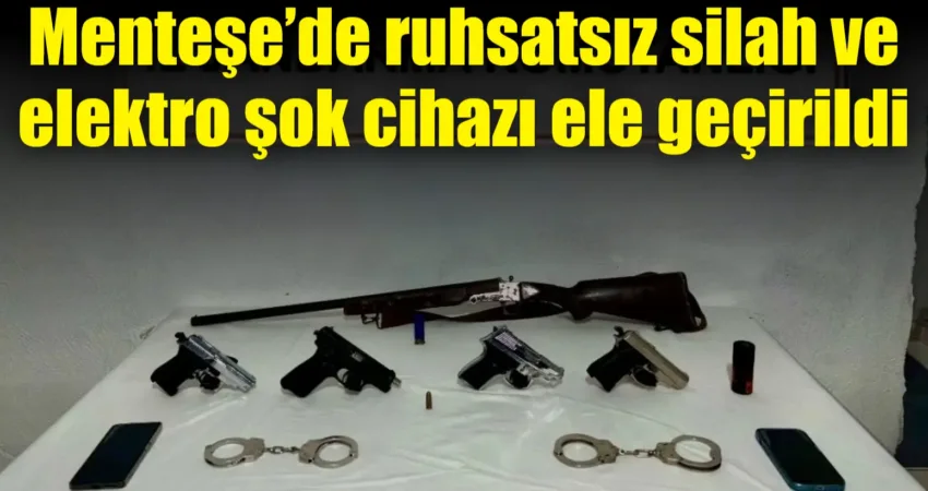 Muğla'nın Menteşe ilçesinde gerçekleştirilen operasyonda, ruhsatsız silahlar, elektro şok cihazı