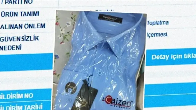 Bakanlık uyardı! Bu marka gömlek ölüm saçıyor Ticaret Bakanlığı, Güvensiz Ürün Bilgi Sistemi'ne (GÜBİS) bir gömlek için