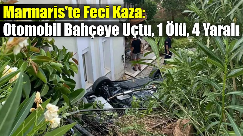 Muğla'nın Marmaris ilçesi Turunç Mahallesi'nde bir otomobilin istinat duvarını aşarak