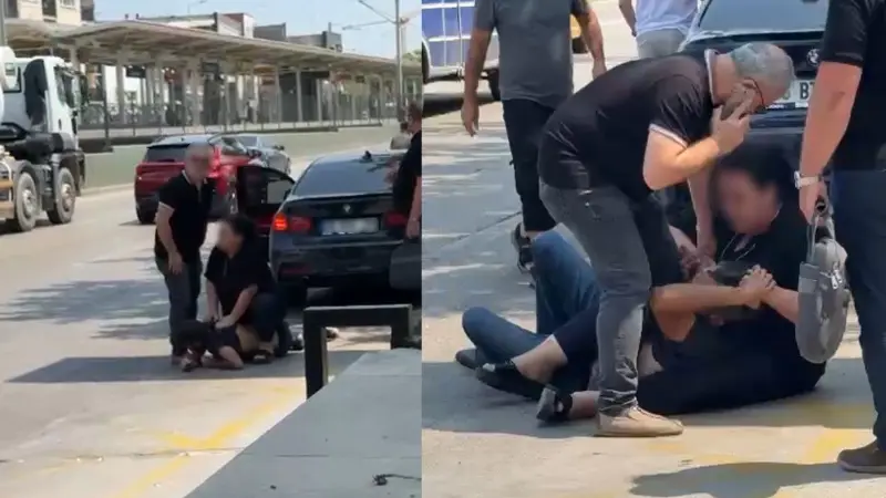 Bursa'nın Yıldırım ilçesinde, eski kocasını cadde ortasında yakalayan bir kadın,