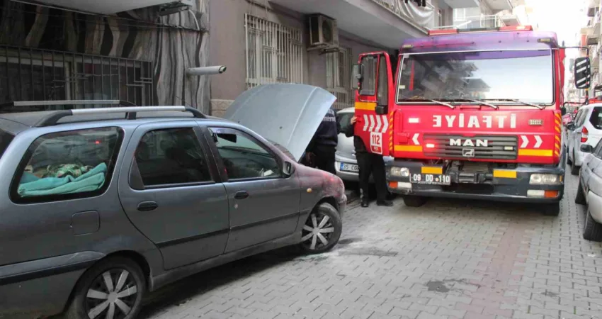 Aydın’ın Efeler ilçesinde D.Ç. park ettiği otomobilde yangın çıktı. Etrafındaki