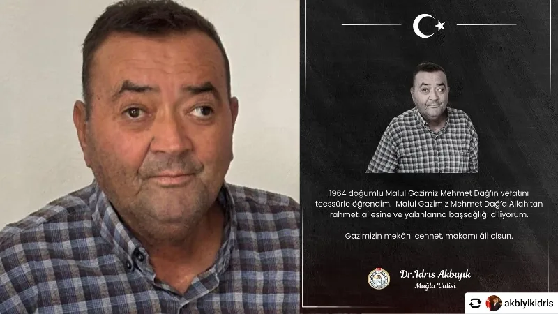  1964 doğumlu Malul Gazi Mehmet Dağ’ın vefatı Muğla’da üzüntüyle karşılandı.
