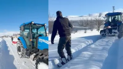 Kayseri'nin Pınarbaşı ilçesi İnliören köyünde besici Ramazan Gök, traktöre bağladığı