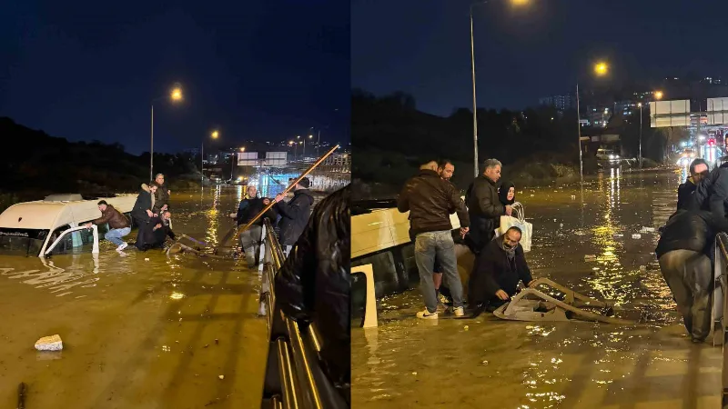 Aydın’ın Kuşadası ilçesinde etkili olan sağanak yağış sele neden oldu.