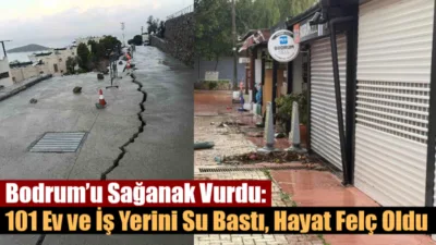 Muğla’nın Bodrum ilçesinde gece boyunca etkili olan sağanak yağış sele