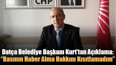 Datça Belediye Başkanı Aytaç Kurt, belediye meclis toplantısında basın mensuplarının
