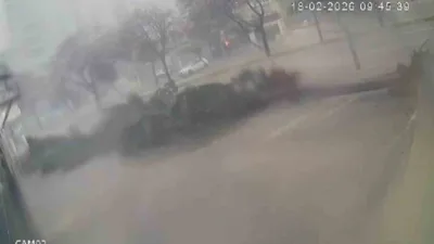 Adana’nın Çukurova ilçesinde şiddetli fırtınada iki ağacın devrilme anı kameraya