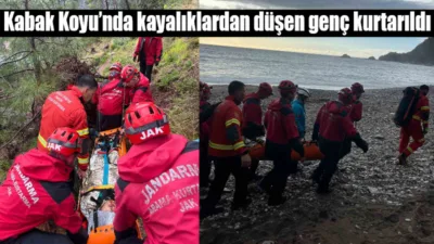 Fethiye’nin Faralya Mahallesi’ndeki Cennet Koyu mevkiinde, arkadaşının kayalıklara düşen çantasını