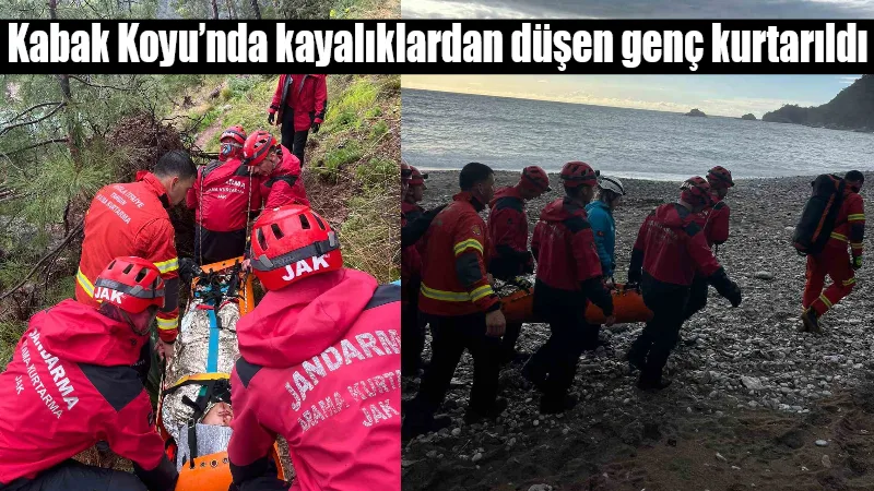 Fethiye’nin Faralya Mahallesi’ndeki Cennet Koyu mevkiinde, arkadaşının kayalıklara düşen çantasını