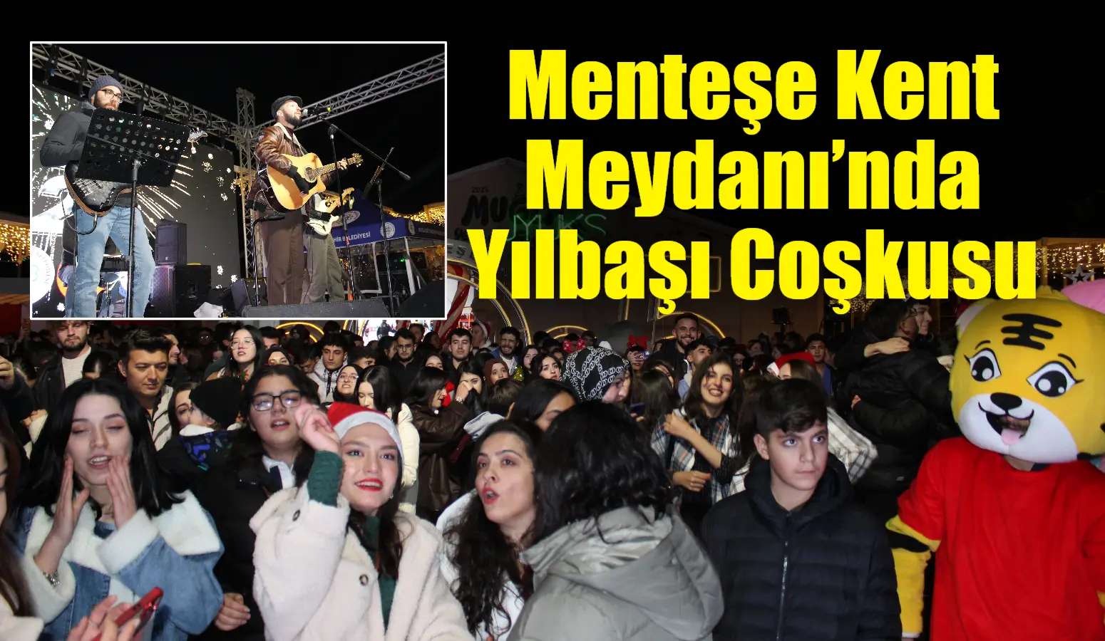 Menteşe Kent Meydanı’nda düzenlenen yılbaşı etkinliklerinde DJ performansı ve konserle
