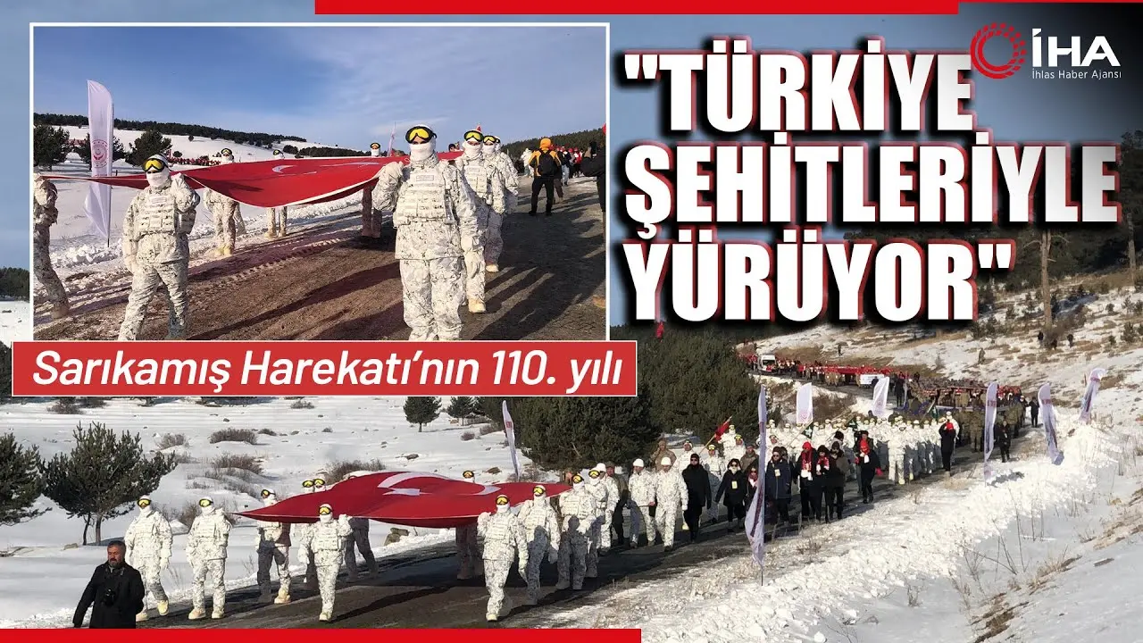 Kars'ın Sarıkamış ilçesinde binlerce kişi, sabahın erken saatlerinde ellerinde Türk