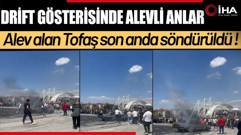 Isparta'da modifiye araç festivalinde drift atan Tofaş marka otomobil aniden