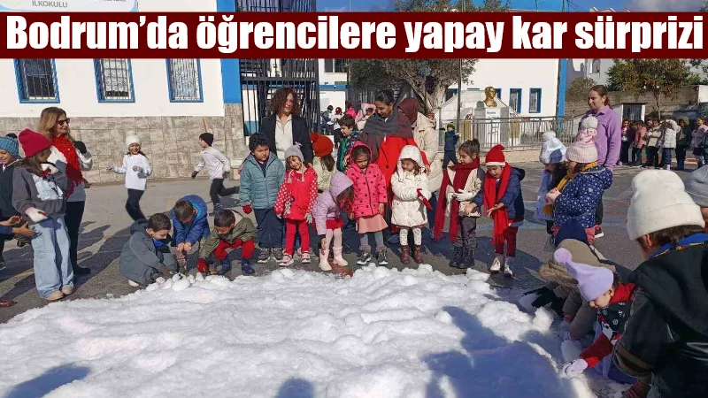 Bodrum Konacık Cahit Özvezneci İlkokulu'nda düzenlenen yeni yıl etkinliğinde, karın