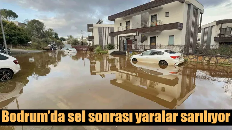 Muğla'nın Bodrum ilçesi, gece meydana gelen gök gürültülü sağanak yağışla
