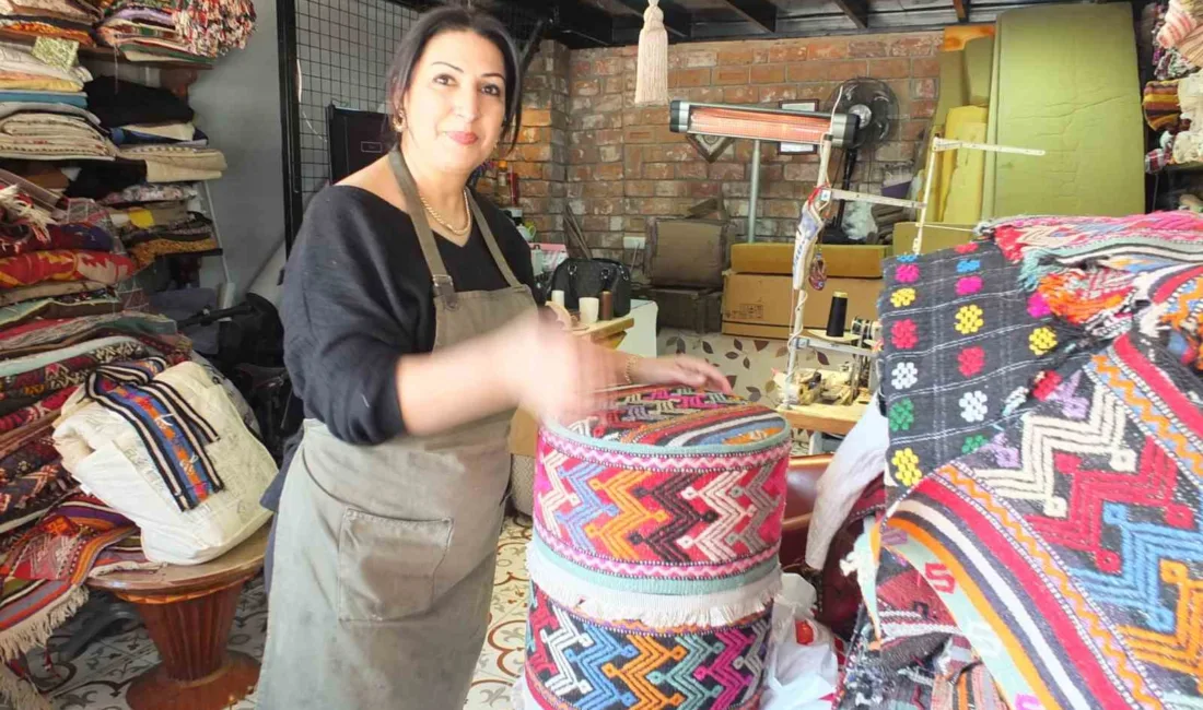 Burhaniye'de yaşayan aşçı Handan Hasgül, çöpe atılan halı ve kilimlerden