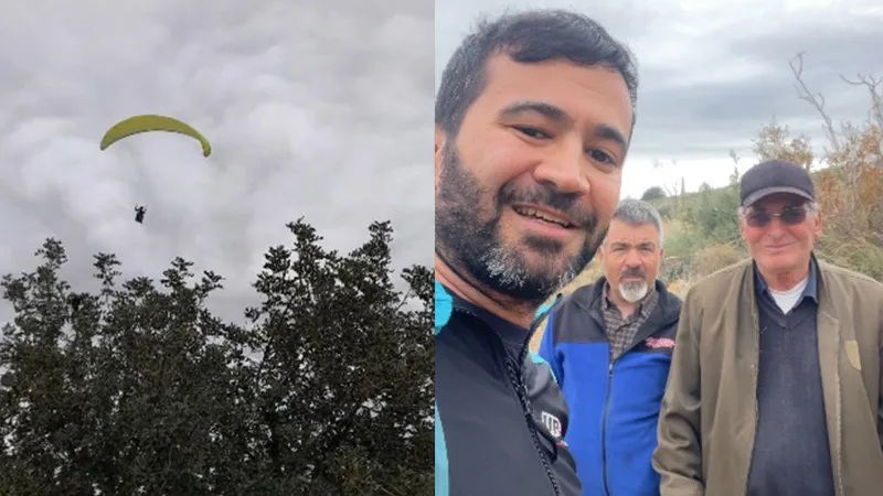 Mersin’de fidan diken orman işçilerinin havadan geçen yamaç paraşütçüsünü çaya