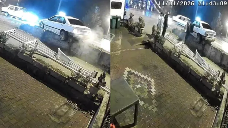 Karabük'te yağışlı havada kontrolden çıkıp korkuluklara çarparak askıda kalan otomobilin