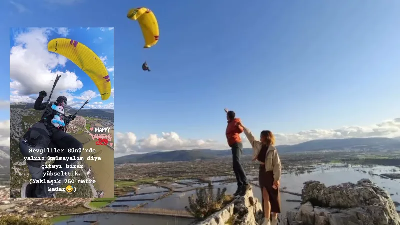 Muğla’nın Menteşe ilçesinde Sevgililer Günü bu yıl gökyüzünde kutlandı. Yamaç