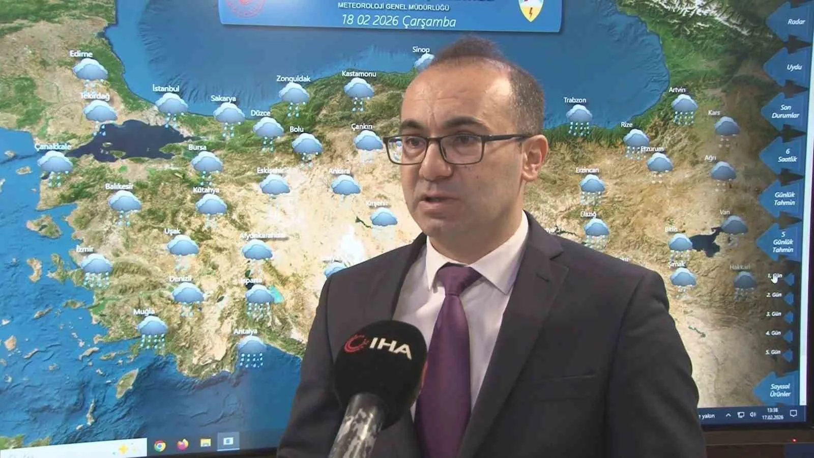 Meteoroloji Genel Müdürlüğü Hava Tahmin Uzmanı Cengiz Çelik, Çarşamba günü