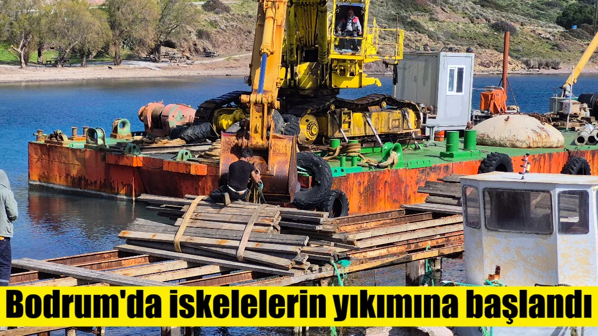 Bodrum Küdür Yarımadası’nda kaçak iskeleler iş makineleriyle yıkılırken, bölgeyi işgal