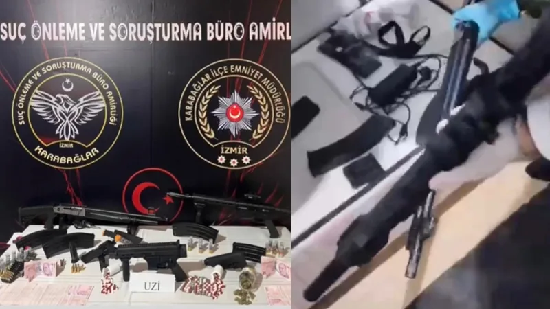 İzmir Karabağlar'da kendi kendini vuran şüphelinin evine düzenlenen operasyonda uzi