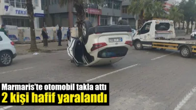 Marmaris Yunus Nadi Caddesi’nde kontrolden çıkan bir otomobilin takla atması