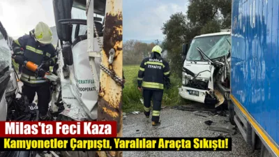 Milas Damlıboğaz'da iki kamyonetin çarpışması sonucu meydana gelen kazada araçlarda