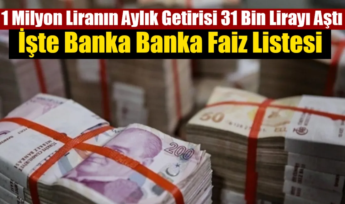 Bankaların mevduat faiz oranlarını güncellemesiyle birlikte 1 milyon liranın 32