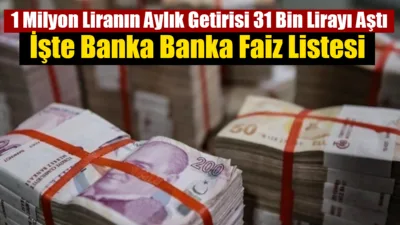 Bankaların mevduat faiz oranlarını güncellemesiyle birlikte 1 milyon liranın 32