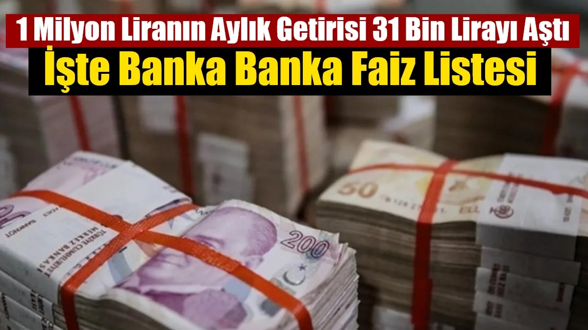 Bankaların mevduat faiz oranlarını güncellemesiyle birlikte 1 milyon liranın 32