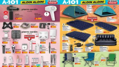 A101 30 Nisan 2026 aktüel kataloğunda Qled TV'den elektrikli mopede,