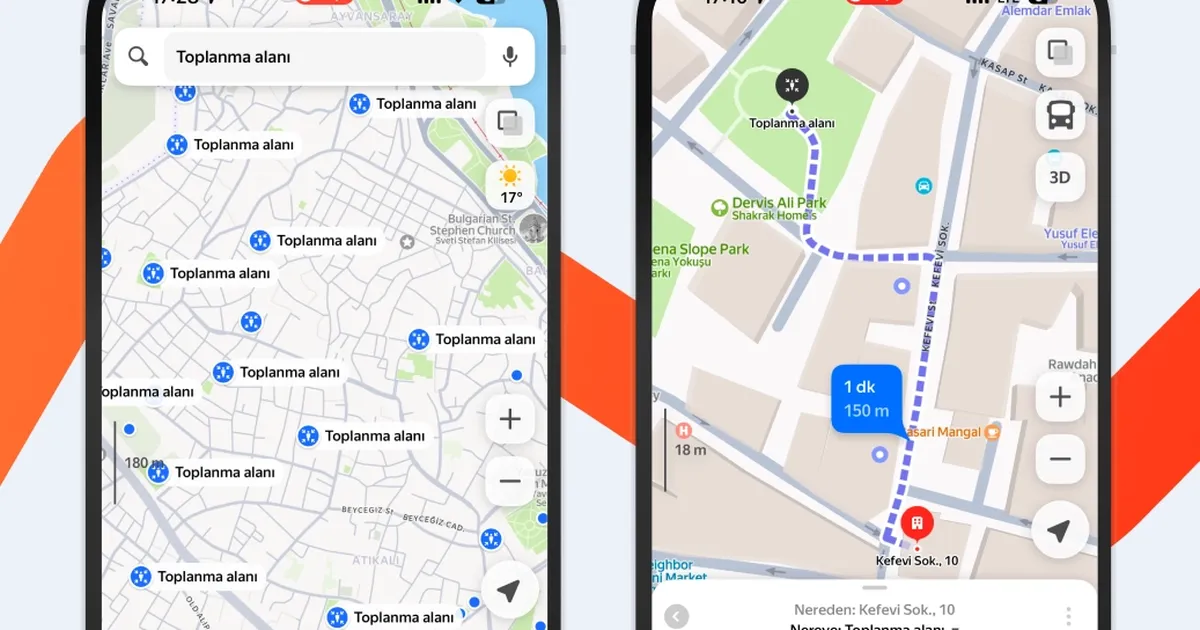 Yandex Maps, AFAD verileriyle Türkiye'deki deprem toplanma alanlarını haritaya ekledi.