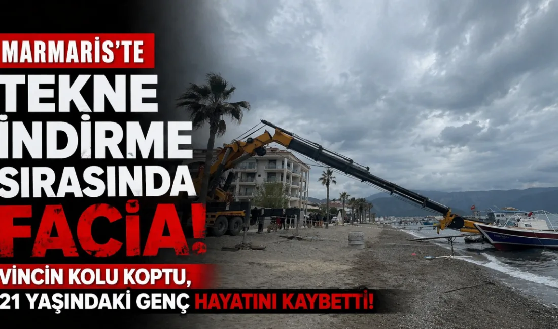 Marmaris Uzunyalı sahilinde tekne indiren vincin bomunun kopması sonucu ağır