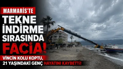Marmaris Uzunyalı sahilinde tekne indiren vincin bomunun kopması sonucu ağır