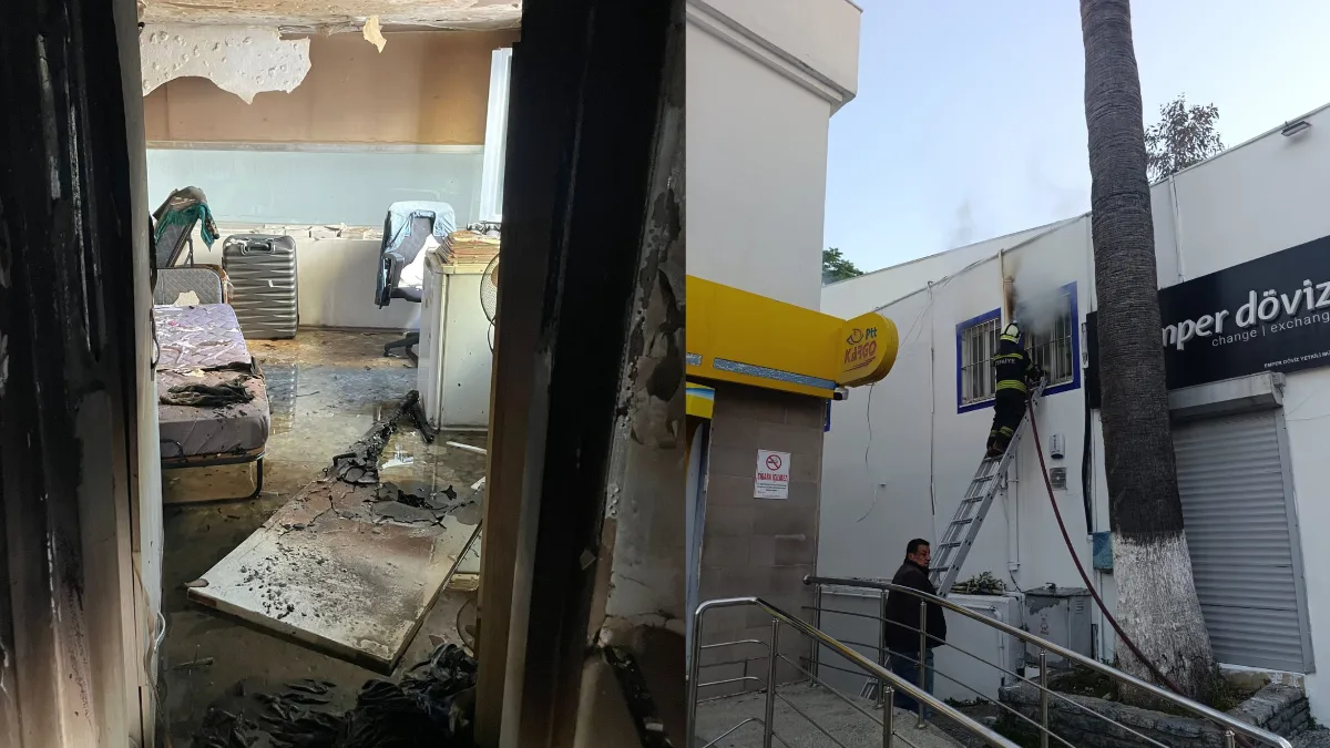 Bodrum Çarşı Mahallesi’nde bir iş yerinde çıkan yangın, itfaiye ekiplerinin