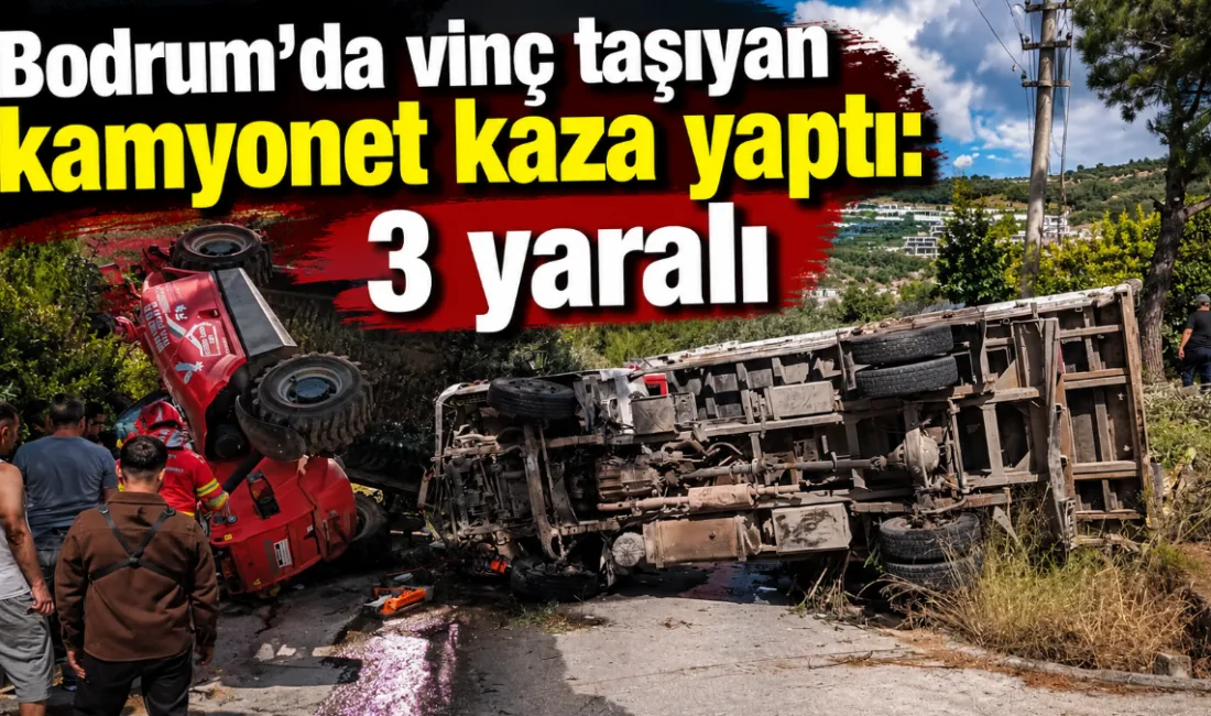 Bodrum’da vinç taşıyan kamyonetin tek taraflı kaza yapması sonucu araçta