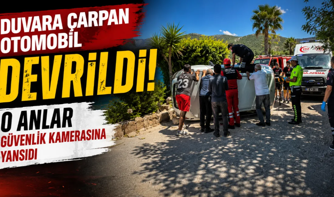 Muğla’nın Bodrum ilçesinde kontrolden çıkarak taş duvara çarpan ve yan