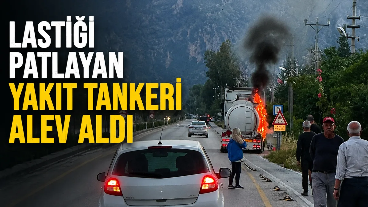 Muğla'nın Ortaca ilçesinde seyir halindeyken lastiği patlayan ve alev alan