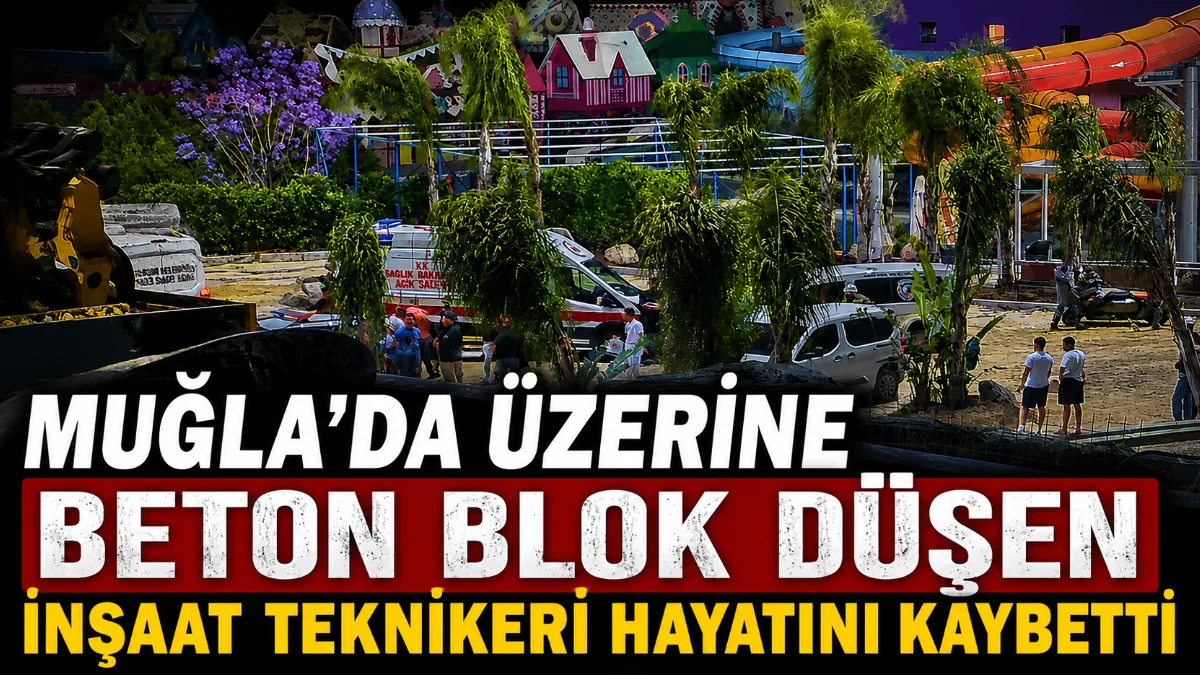 Muğla'nın Bodrum ilçesindeki bir otel inşaatında iş makinesiyle taşınan beton