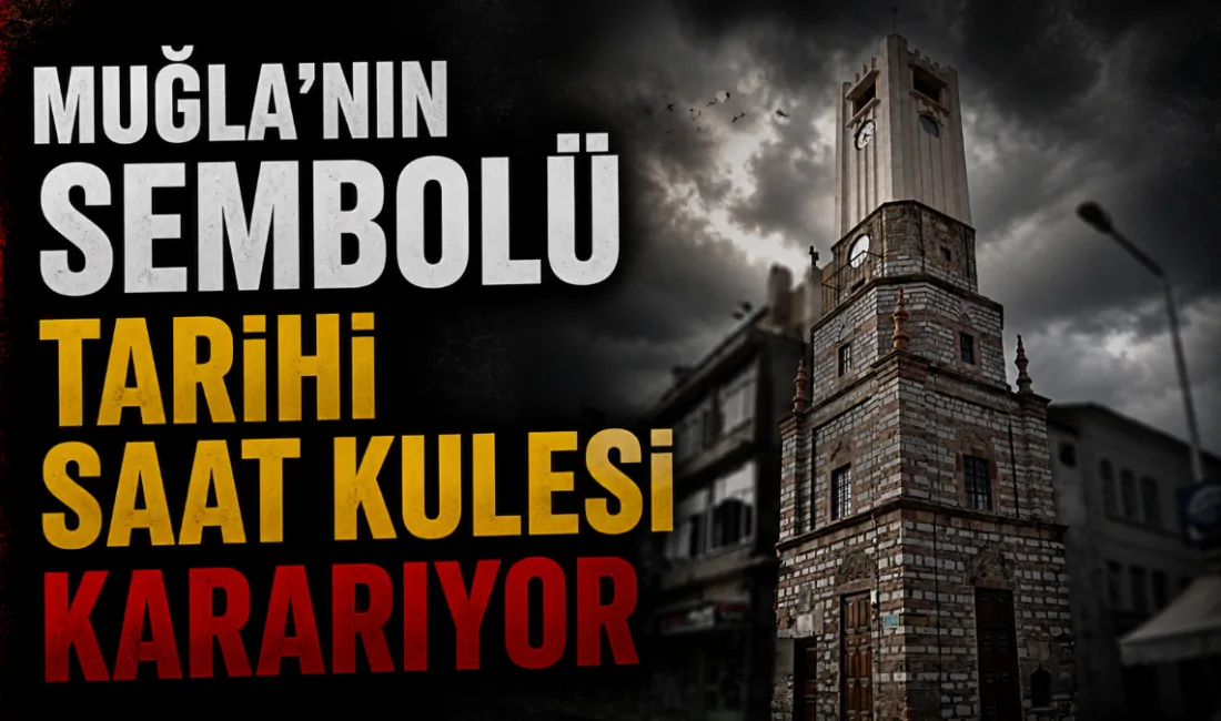 Menteşe’de bulunan 1885 yapımı tarihi saat kulesinin dış cephesindeki kararma,