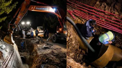 Bodrum’un Torba Mahallesi’nde meydana gelen içme suyu ana isale hattı