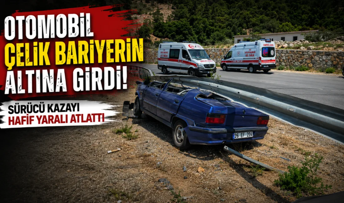 Bodrum’da viraja hızlı giren bir otomobilin savrularak çelik bariyerlere girmesi