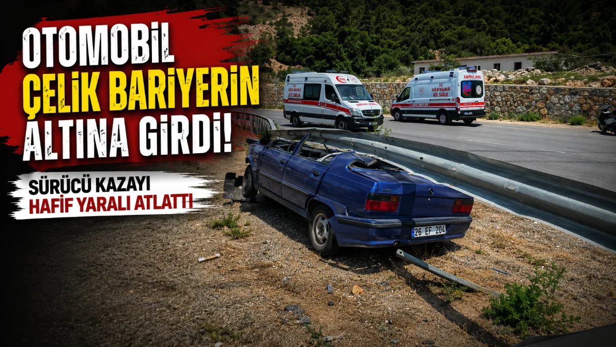 Bodrum’da viraja hızlı giren bir otomobilin savrularak çelik bariyerlere girmesi