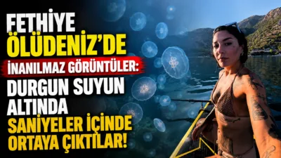 Muğla'nın dünyaca ünlü turizm merkezi Fethiye Ölüdeniz’de sörf tahtasıyla gezintiye
